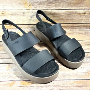 Crocs Womens Black & Taupe Brooklyn Low Wedge Sandals 11